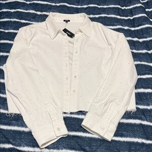 Express White Polka Dot Button-Down Shirt